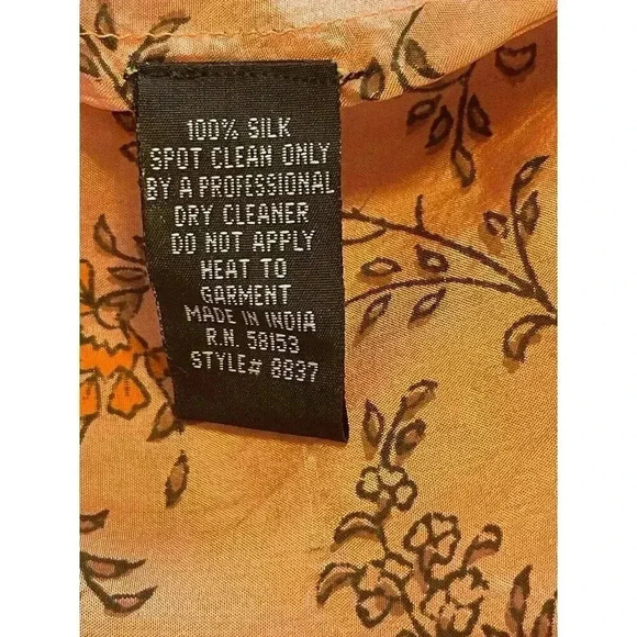 NWT Chaudry KC Size Med 100% Silk Coral Ruffle Floral Knee Length Boho Peasant - Picture 4 of 4